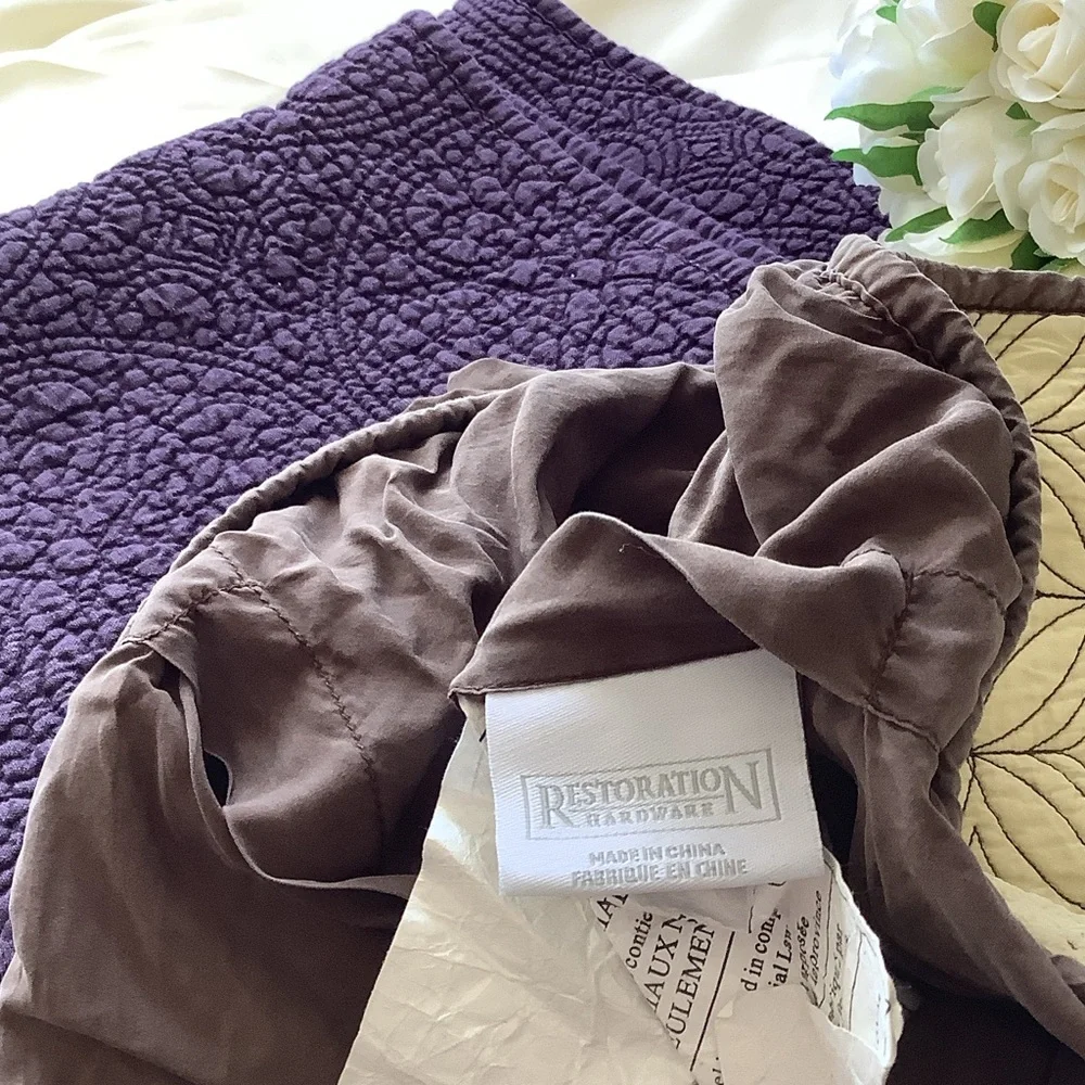 Restoration Hardware Purple Quilted Throw and Brown Pillow Cover